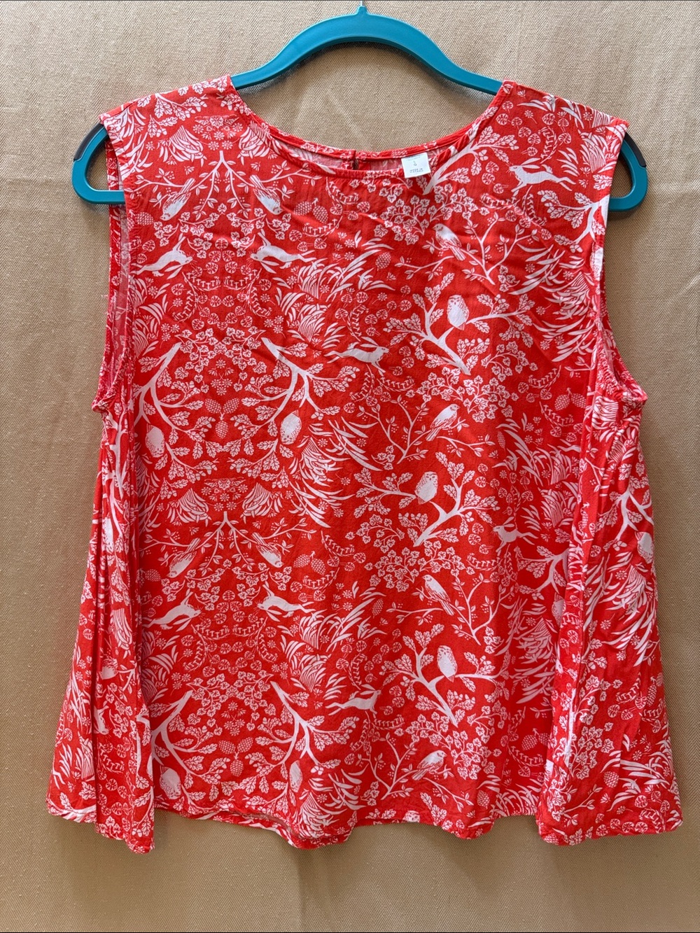 Old Navy Orange Sleeveless Floral, Rabbits & Birds Print Swing Blouse
